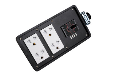 Rubber socket box or electrical outlet with Curcuit Breaker on white background