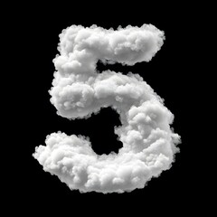 Fototapeta premium Cloud Number 5, Cloud or Smoke Alphabet 5 Isolated on Black Background, Heavenly Typography with Fluffy Clouds