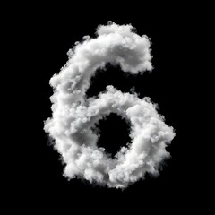 Cloud Number 6, Cloud or Smoke Alphabet 6Isolated on Black Background, Heavenly Typography with Fluffy Clouds