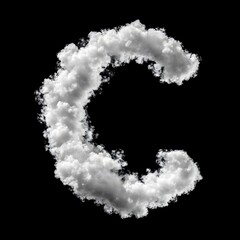 Cloud Letter C, Cloud or Smoke Alphabet C Isolated on Black Background, Heavenly Typography with Fluffy Clouds