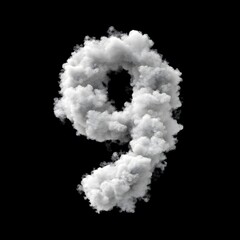 Cloud Number 9, Cloud or Smoke Alphabet 9 Isolated on Black Background, Heavenly Typography with Fluffy Clouds