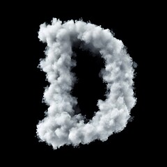 Cloud Letter D, Cloud or Smoke Alphabet D Isolated on Black Background, Heavenly Typography with Fluffy Clouds