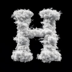 Cloud Letter H, Cloud or Smoke Alphabet H Isolated on Black Background, Heavenly Typography with Fluffy Clouds