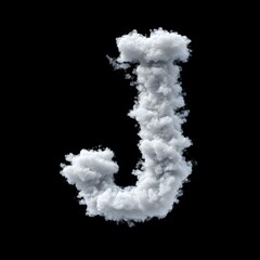 Cloud Letter J, Cloud or Smoke Alphabet J Isolated on Black Background, Heavenly Typography with Fluffy Clouds