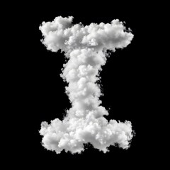 Cloud Letter I, Cloud or Smoke Alphabet I Isolated on Black Background, Heavenly Typography with Fluffy Clouds