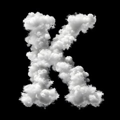 Cloud Letter K, Cloud or Smoke Alphabet K Isolated on Black Background, Heavenly Typography with Fluffy Clouds