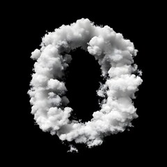 Cloud Letter O, Cloud or Smoke Alphabet O Isolated on Black Background, Heavenly Typography with Fluffy Clouds