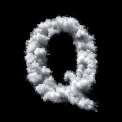 Cloud Letter Q, Cloud or Smoke Alphabet Q Isolated on Black Background, Heavenly Typography with Fluffy Clouds