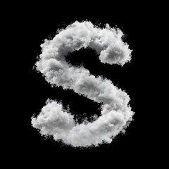 Cloud Letter S, Cloud or Smoke Alphabet S Isolated on Black Background, Heavenly Typography with Fluffy Clouds