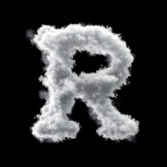 Cloud Letter R, Cloud or Smoke Alphabet R Isolated on Black Background, Heavenly Typography with Fluffy Clouds