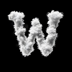 Cloud Letter W, Cloud or Smoke Alphabet W Isolated on Black Background, Heavenly Typography with Fluffy Clouds