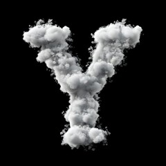 Cloud Letter Y, Cloud or Smoke Alphabet Y Isolated on Black Background, Heavenly Typography with Fluffy Clouds