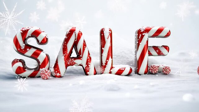 Banner for winter or christmas sale with candy christmass letters on snow. Template for business  