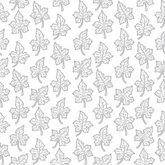 Grey Fall Leaf Outlines Seamless Vector Repeat Pattern