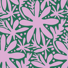 Leaves shapes seamless pattern. Simple floral repeat background. Stylized abstract branches surface pattern design. Vector hand drawn flat illustration.