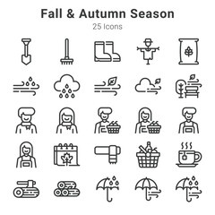 25 icons collection about fall and autumn season
