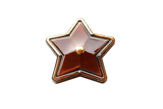 recommend clip art: Close-up of a shiny star-shaped object with a golden outline and a central knob, isolated on a transparent background.