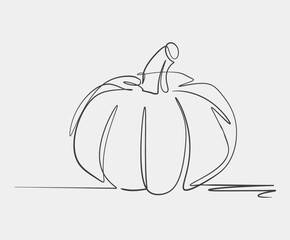 Simple one-line illustration of a pumpkin, capturing minimalist design and seasonal themes in a modern, abstract art style.