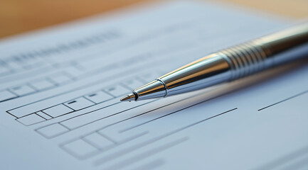A close-up of an advertising form with check boxes, ready for someone to link their skills and experience against the lines on the paper. A pen is placed next to it, as if about to