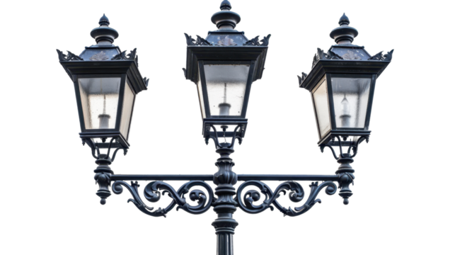 Old street lamp vintage on transparent background