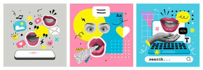 Fashionable halftones collage business concept. Concept of idea, financial profit, Digital marketing. Trendy modern retro illustration in bright trendy colors. Business concept, financial planning