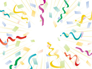 カラフルな紙吹雪とリボンのめでたい集中線	