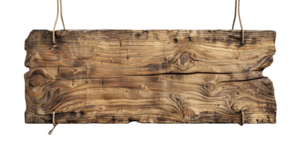 Wood board hanging on transparent background