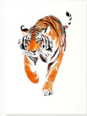 Fototapeta premium Dynamic Tiger Illustration in Minimalist Style with Bold Orange and Black Accents,