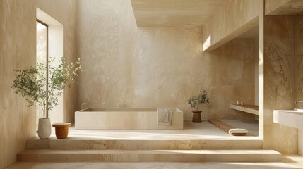 Serene and Minimalist Interior Design with Natural Lighting and Calming Atmosphere  Peaceful Elegant and Sophisticated Minimal Space with Refined Textures and Tones