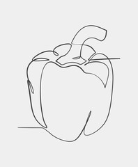 Simple one-line drawing of a bell pepper, showcasing minimalist design and modern abstract illustration of fresh vegetables.