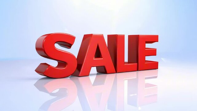 Bold red Sale text on a reflective surface. Promoting retail discounts, sales events, and marketing campaigns