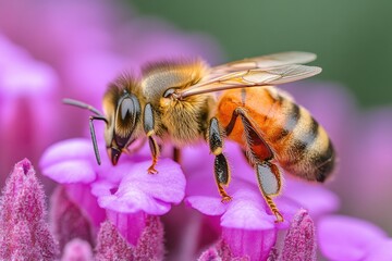 Honeybee Collecting Nectar on a Purple Flower