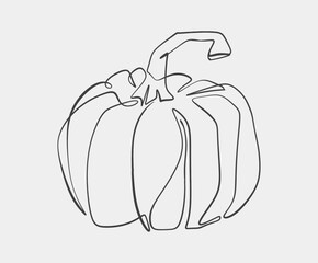 Simple one-line illustration of a pumpkin, capturing minimalist design and seasonal themes in a modern, abstract art style.