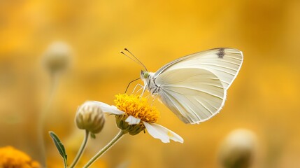 Obraz premium 181. A lone white butterfly perched on a flower