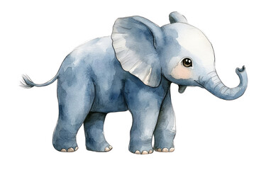 Fototapeta premium A charming watercolor illustration of a cute blue elephant. Perfect for children's books, nursery decor, and playful designs.
