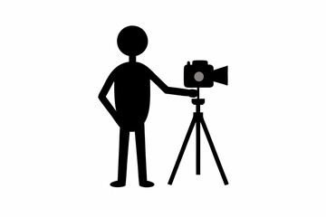 Cameraman silhouette vector design, Silhouette of photographer with camera.