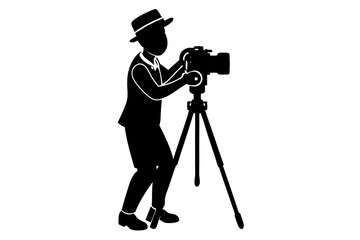 Cameraman silhouette vector design, Silhouette of photographer with camera.