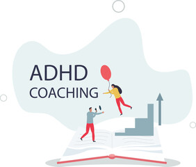 ADHD coaching or learning how to deal with mental problem.flat design with people.