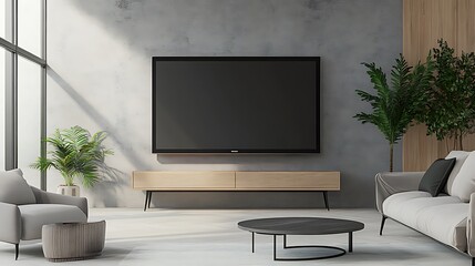 A 4K TV mounted on a wall in a modern living room