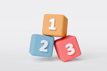 Illustration block with number 123 on white background. Ranking concept sorted by number and competition