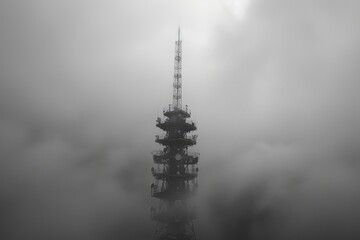 Tall Metal Structure in Dense Fog