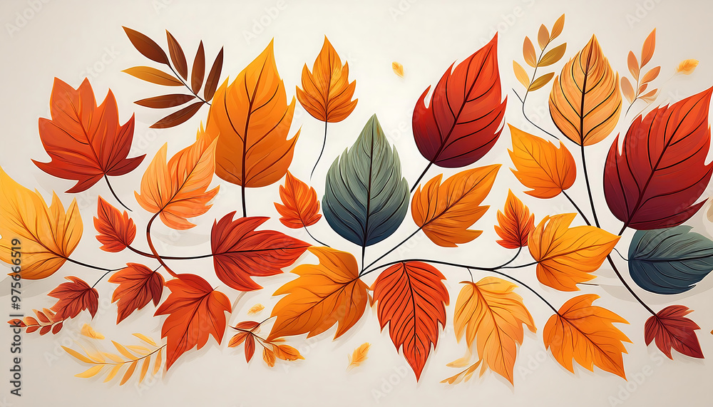 Poster autumn leaves on a white background, creating a simple and clean seasonal display. _1(116)