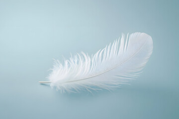A close-up of a soft white feather floating against a blue sky?How about A close-up of a soft white feather floating against a blue sky