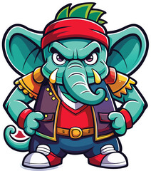 Vivid Pop Art Pirate Elephant – Sticker Ready for Print. Generated With AI
