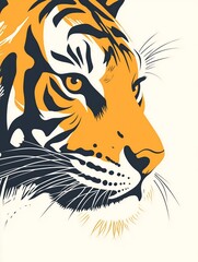 Fototapeta premium Minimalist Tiger Side Profile with Bold Lines and Vibrant Orange Accents