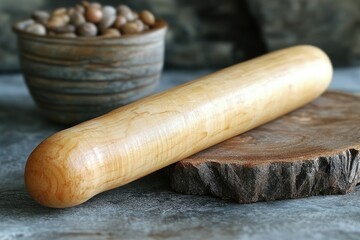 Wooden Rolling Pin on a Rustic Wooden Surface
