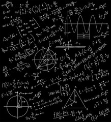 Mathematics symbol on school blackboard. Science chalk pattern education concept