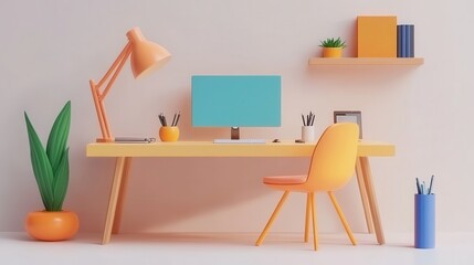 Remote work concept in 3D, modern workspace, tech-focused, clean aesthetic, isolated on white background