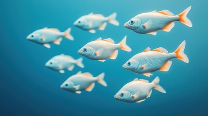 Naklejka premium A mesmerizing scene of fish swimming gracefully underwater, showcasing vibrant colors and dynamic movement in an aquatic environment.