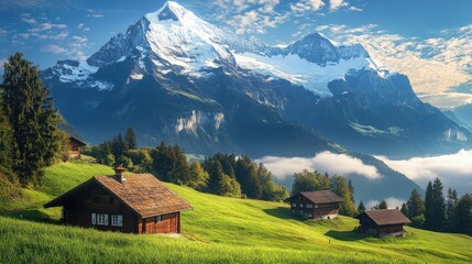 Fototapeta premium A majestic mountain range with snow-capped peaks in Switzerland.